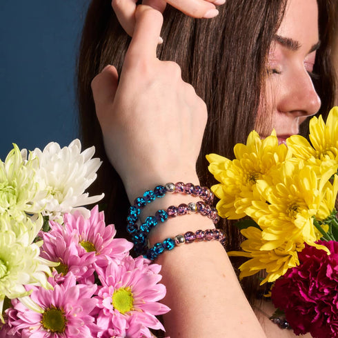 Purple Elixir | Argent | Bracelet en macramé en verre Firefly